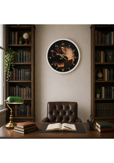 Beyaz Büyük Miras 40 X 40 Cm Metal Atatürk Duvar Saati