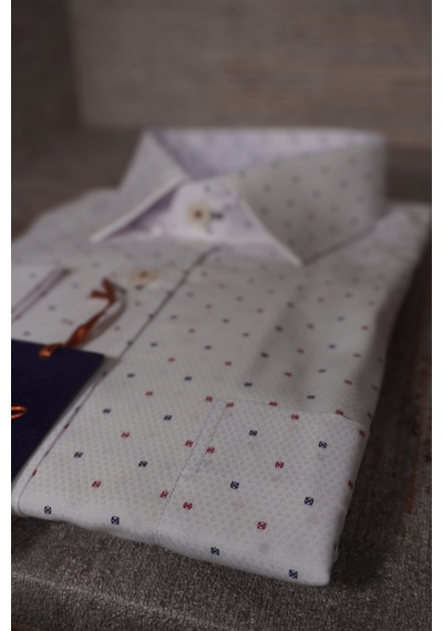 Elitpark Mini Kare Desenli Uzun Kollu Pamuklu Cepli Rahat Kalıp Premium Erkek Gömlek Beyaz