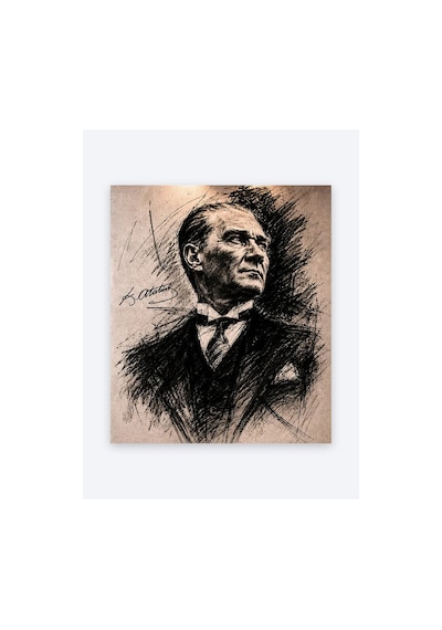 Tam Renk Atatürk Dekoratif Kanvas Duvar Tablosu Siyah