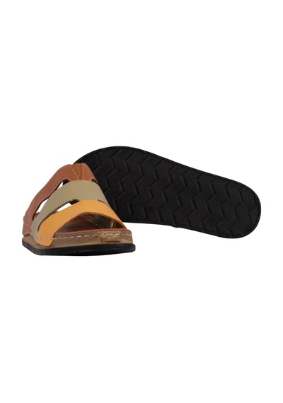 Napa Shoes Hakiki Deri Üç Bantlı Çok Renkli Ortopedik Kadın Terlik Napa-303 Taba