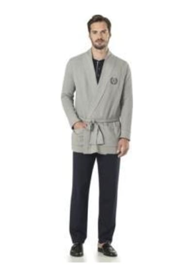 Pierre Cardin 5595 Gri Damatlık Ropteşambr 5 Li Pijama Set