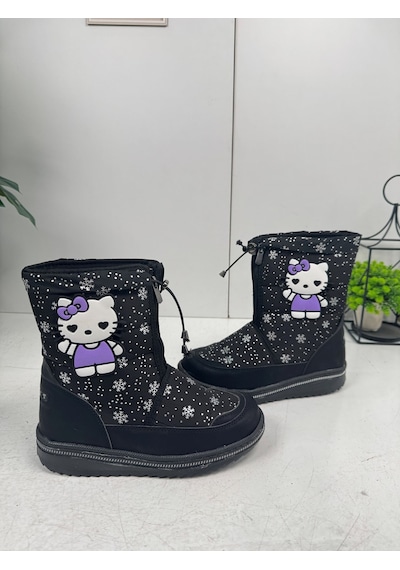 Nstil Lepetit Çocuk Kar Botu Kar Desenli Fermuarlı Kürklü Zincirli Kaymaz Taban 35-45-minnie-hello Hello Kitty