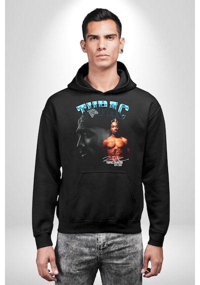 Tupac Müzik Kadın Erkek Siyah Kapüşonlu Sweatshirt Hoodie Siyah