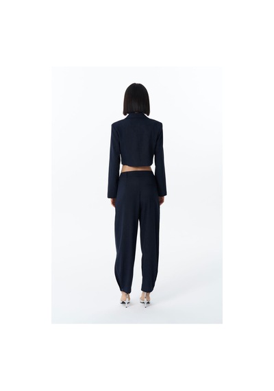 Quzu 24k51287 Tek Düğmeli Kadın Crop Ceket Lacivert