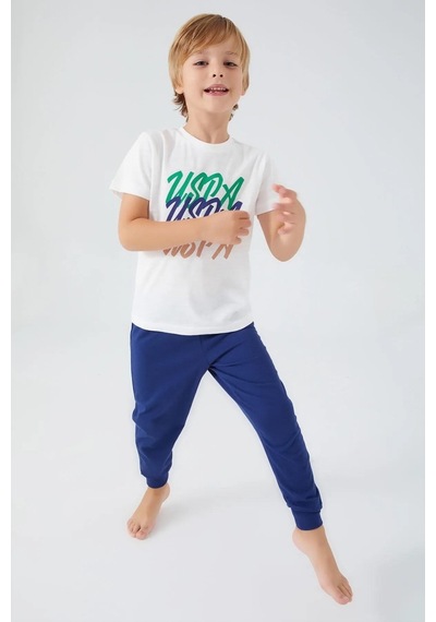 U.s. Polo Assn. 1315 Erkek Çocuk Writing Kısa Kol Pijama Takım Krem
