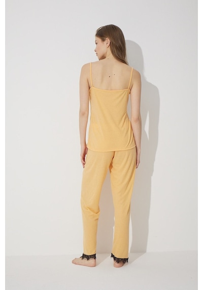 Siyah İnci Soft Touch Ince Örme Pijama Takım 7628 sari