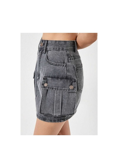 Kene Jeans Kargo Cepli Kısa Kar Siyah Etek Kar Siyah