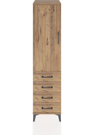 Hyperion Dolap Tek Raflı 4 Çekmeceli Tek Askılı 44x44x182 Çam... Çam