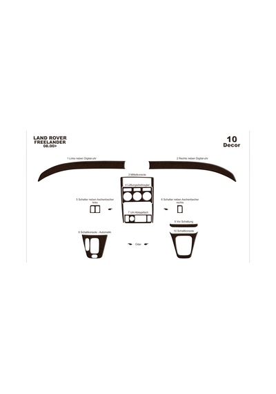 Land Rover Freelander Torpido Kaplama 2000-2003 10 Parça Koyu Meşe