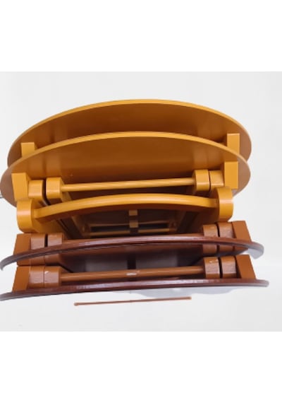 1448bng90128çanta Zigon Sehpa Oval Model Dörtlü Ahşap Mdf Ceviz Ve Hardal Renk Uyum El Yapım