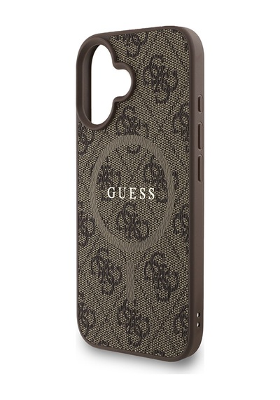 Apple iPhone 16 Plus Uyumlu Kılıf Guess Lisanslı M safe Bilek Askı İpli Yazı Logolu Kapak Kahve