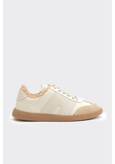 Derinet Hakiki Deri Comfort Taban Kürklü Kadın Sneaker Bej Bej