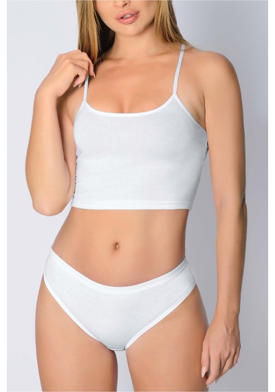 Pamuk Ribana Geçme Lastik Bikini Beyaz