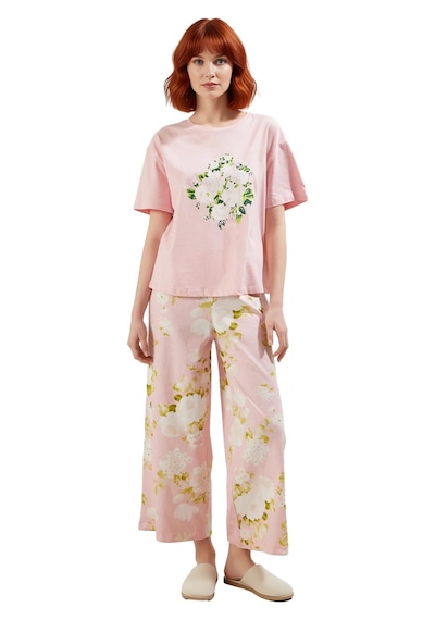 Ersefa Kadın Çiçek Desenli Pamuklu Pijama Takımı Fonksiyonel Dayanıklı K Pembe
