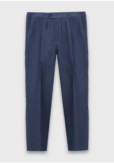Ramsey Açık Lacivert Dokuma Comfort Fit Casual %100 Keten Pantolon