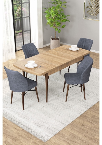Arel Meşe Desen 80x132 Açılabilir Mdf Masa Yemek Odası Takımı, Mutfak Takımı 4 Adet Sandalye Meşe Masa - 4 Füme - Ceviz Ayak Arel Meşe Desen 80x132 Açılabilir Mdf Masa Yemek Odası Takımı, Mutfak Takımı 4 Adet Sandalye Meşe Masa - 4 Füme - Ceviz Ayak