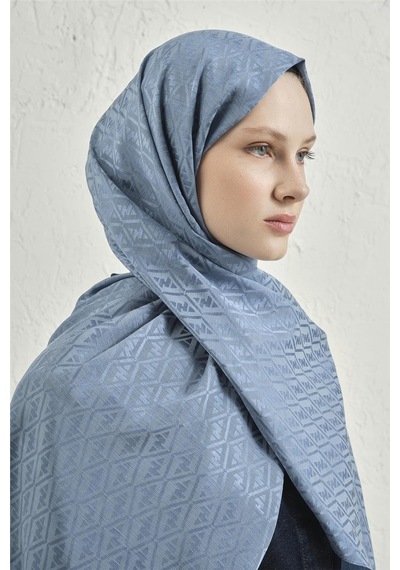 Armine Elegance İpek Pamuk Monogram Şal 26 Mavi