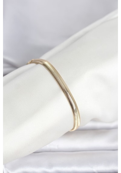 Cm 14k Gold Renk Yassı Zincir Yılan Model Kadın Bileklik Çok Renkli