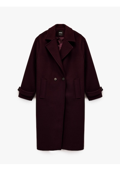 Koton Oversize Kaban Kaşe Uzun Kollu Cepli Düğmeli Kruvaze Bordo 6wak00099ew Bordo