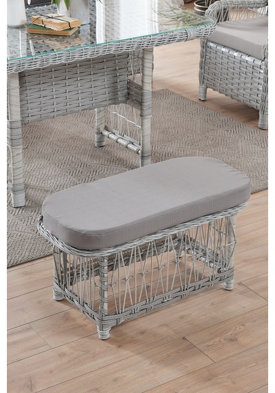 Paris Rattan Puflu Bahçe Balkon Takımı 3+1+1 Cam Masalı Gri