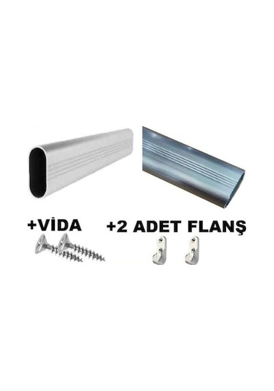 Paslanmaz Alm Dolap Askı Borusu 0-120 Cm - Dolapiçi +2 Ad Flanş Gümüş