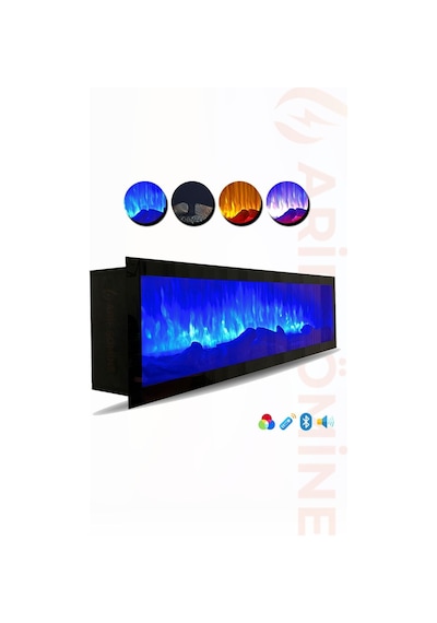 Arif Şömine Dekoratif Elektrikli Yapay Şömine - 150x35x18 Cm - Kumanda, Sabit Çıtırtı Sesi Ve Bluetooth Hoparlör