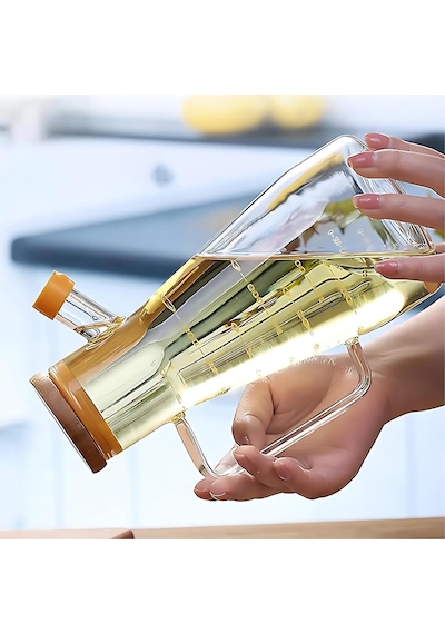 Bambu Kapaklı Borosilikat Cam Yağdanlık - 900 Ml, Dayanıklı Vakumlu Kapaklı Cam Yağdanlık Ve Sirkelik, Mutfak Kullanımı İçin Çok Renkli