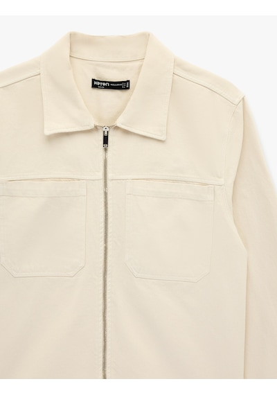 Koton Regular Fit Uzun Kollu Cep Detaylı Fermuarlı Gömlek Ceket Bej 6sam60015hw Ekru