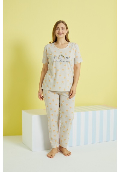 Siyah İnci Curve Büyük Beden Battal Boy Örme Pijama Takımı 24103629 Çok Renkli