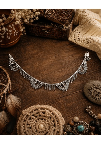 Lunessa Gümüş Renk Otantik Zincir Detaylı Sallantılı Kadın Halhalı Çok Renkli