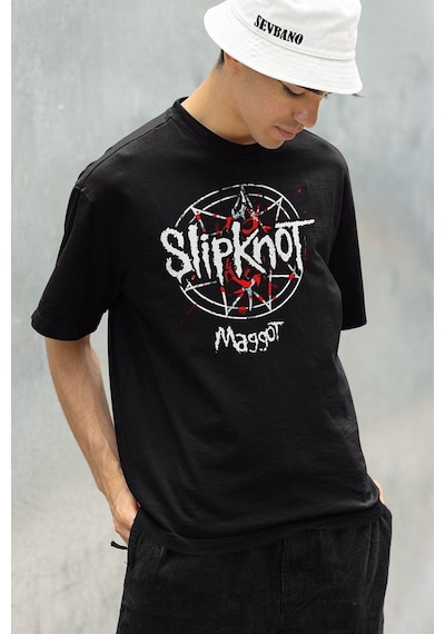 Slipknot Maggot Müzik Grubu Baskılı Unisex Oversize Tişört Siyah