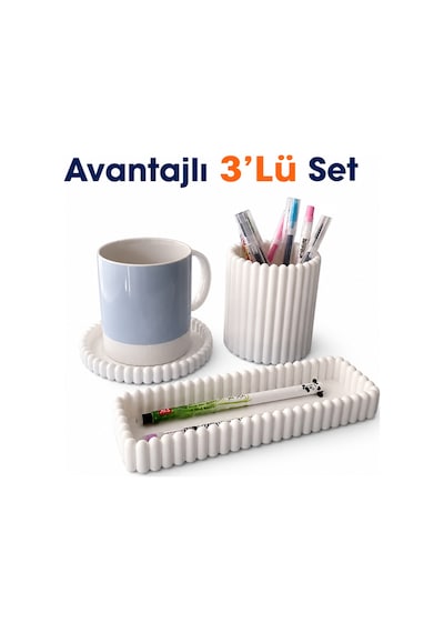 Masaüstü Düzenleyici Avantajlı 3'lü Set Kalemlik, Çok Amaçlı Organizer Ve Düzenleyici Seti Siyah - Beyaz