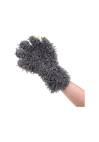 Çift Taraflı Mikrofiber Şönil Tüylü 5 Parmaklı Araba Oto Yıkama Temizlik Eldiveni Yeşil Gri Oto Aksesuarcım