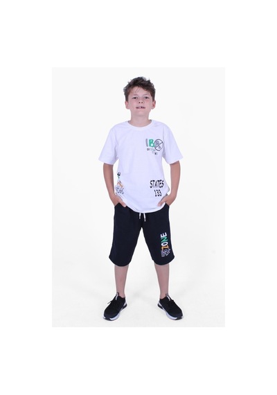 Fyk Kids Zone Yazı Baskılı Erkek Çocuk Yazlık Takım Beyaz