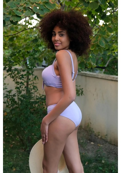 Kadın İçi Boş Fiyonklu Kaplı Lila Alt Üst Bikini Takım