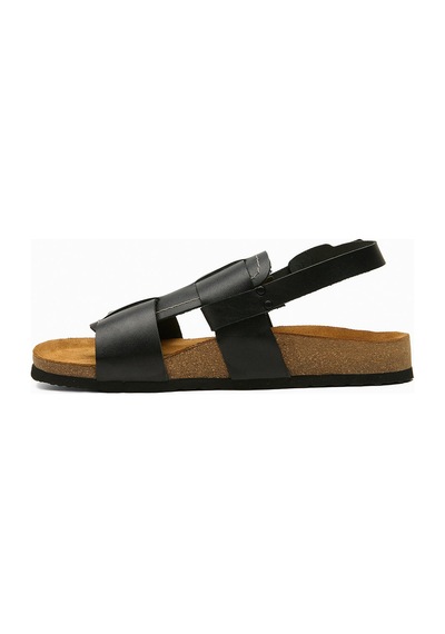 Comfortfusse Likya - Erkek Ortopedik Hakiki Deri Sandalet Siyah Nubuk Deri