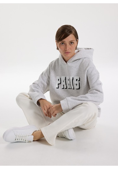 Fabrika Gri Kadın Kapüşon Oversize Baskılı Sweatshirt F5wl-swt0231 Açık Gri Melanj
