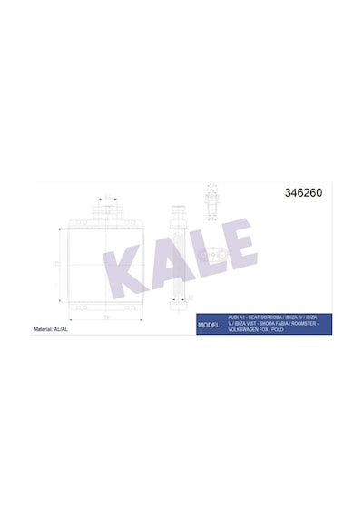 KALE OTO Radyatör 346260 Kalorifer Radyatörü Polo V 02- Polo V Fox 05- / A1 / Cordoba Ibiza IV V Ibiza 02-10 / Fabia 00-10 Roomster 06- Brazıng