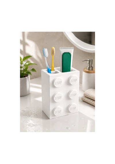 Lego Diş Fırçalığı Çocuk Ve Yetişkinlere Özel Eğlenceli Banyo Düzenleyici Diş Fırça Standı Beyaz