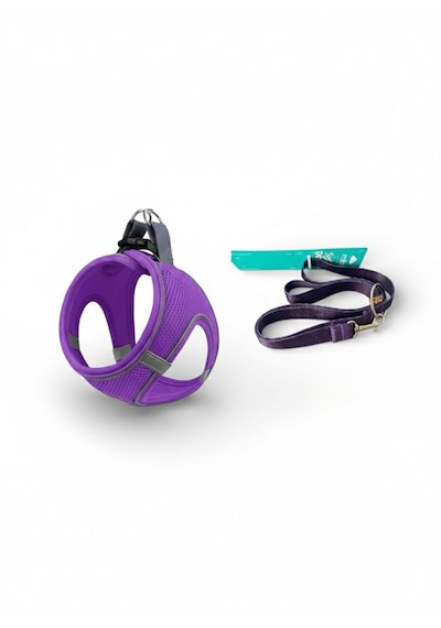 Mıta Aır Mesh 2'lı Bundle Set Kedı Köpek Göğüs Tasması + Köpek Gezdırme Tasması/kayışı Mor 3xs Mor