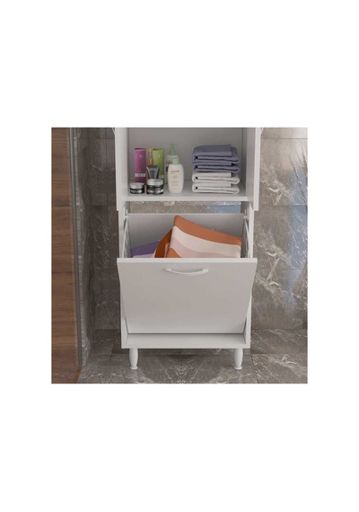 Gamzem Banyo 55 X 138 Cm Çamaşır Bölmeli Banyo Dolabı Beyaz