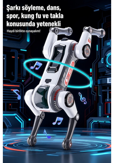 Blic Brb1 Akıllı Robot Köpek 2.4ghz Uzaktan Kumandalı Sesli Komutlu Rgb Işıklı Ve Akrobatik Eğitici Beyaz
