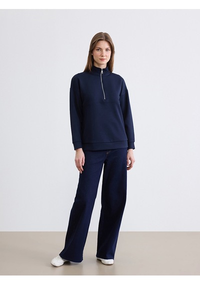 Lcw Comfort Lacivert Dik Yaka Soft Touch Kadın Sweatshirt