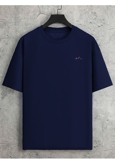 Unisex Dağ Baskılı Oversize Tshirt Lacivert