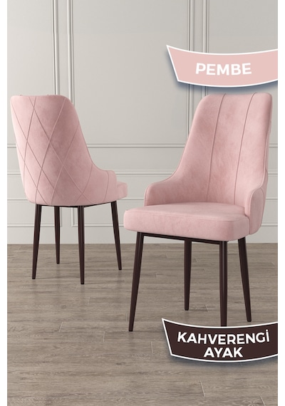Canisa Trex Serisi 1.sınıf Babyface Kumaş Kahve Metal Ayak 6 Adet Pembe Sandalye Sandalye Pembe Ayaklar Kahve