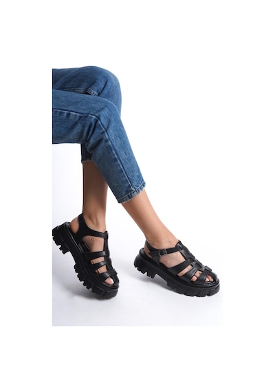 Preshley Kadın Petra Siyah Yüksek Taban Kafes Model Sandalet 950