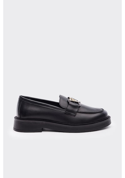 Derinet V Tokalı Hakiki Deri Kadın Loafer Siyah Siyah