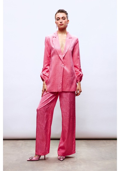 Sateen Saten Desenli Pantolon - Pembe