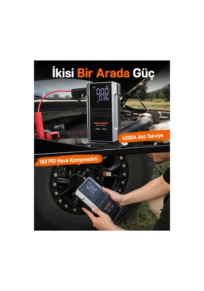 4000a Marş Yardımı, 160 Psı Kompresör 12v Akü Takviyesi 24000mah Powerbank Led Işık