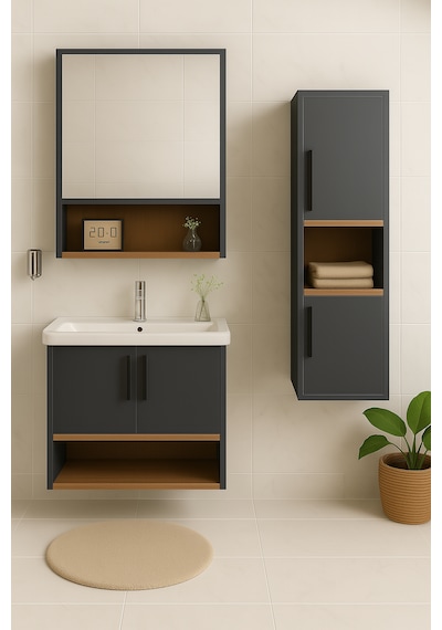Dmz Home Concept Legna 80 Cm Antrasit-ahşap Renkli, Seramik Lavabolu, Alt - Üst Ve Boy Dolaplı Tamamı Mdf Banyo Seti Antrasit - Atlantik Çam Dmz Home Concept Legna 80 Cm Antrasit-ahşap Renkli, Seramik Lavabolu, Alt - Üst Ve Boy Dolaplı Tamamı Mdf Banyo Seti Antrasit - Atlantik Çam